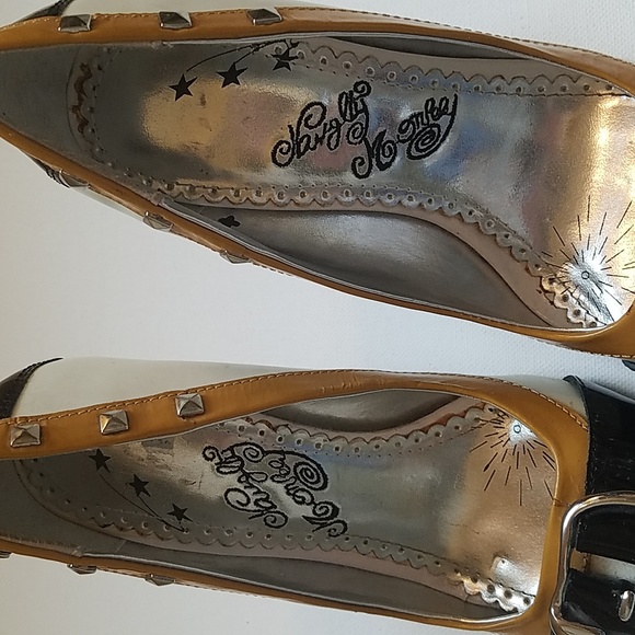 Naughty Monkey Black & White Patent Leather Open Toe 3.5 Block Heel 6 - Picture 8 of 8